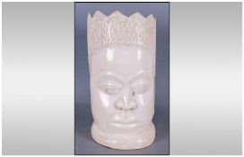 African Art Naively Carved Ivory Stylised Vase, the front & reverse depicting two Natives with