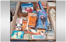 Box of Vintage Electrical Items. Together with a collection of vintage light bulbs, Rawl Plugs, set