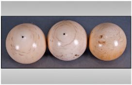 Set Of Three Ivory Billiard Balls Late 19th/Early 20th Century. Approximately 2`` in diameter.