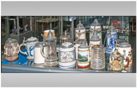Collection of 18  German Stein Tankards including 2 Mettlach, in Jasper Ware, 13 various stoneware
