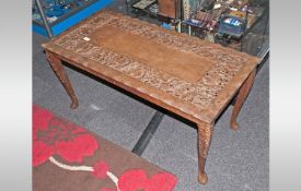 Handcarved Indian Coffee Table, 50 Years Old. 42`` Wide x 20`` Deep x 22`` High.