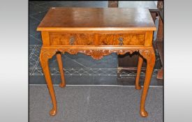 Modern Queen Anne Style Walnut Sidetable, with two short drawers raised on cabriole legs. With