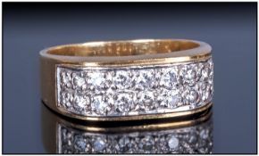 18ct Gold Diamond Dress Ring, Set With 2 Rows Of 18 Round Brilliant Cut Diamonds, Stamped 18ct