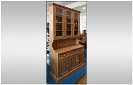 Solid Pine Dresser Unit glazed top section. 92`` in height, 56`` in width & 18.5`` in depth.