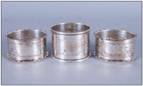 Three Silver Napkin Rings two matching, all three with Chester Hallmarks.