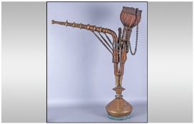 Large Indian Hookah Pipe with copper banding & chain decoration, 26.5`` in height