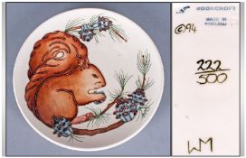 Walter Moorcroft Limited Edition & Numbered Squirrel Cabinet Plate. Circa 1994. 8.75`` in diameter.