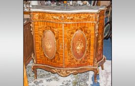 A Reproduction French Style Serpentine Fronted Marble Topped Commode Cabinet, highly decorated with