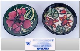 Moorcroft Modern Pin Dishes, 2 in total. Floral decoration, Date 1999 & 2000. 4.5`` & 4.75`` in