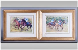 Horse Racing Interest. Two Limited Edition Prints, mounted and framed behind glass. Titled Final