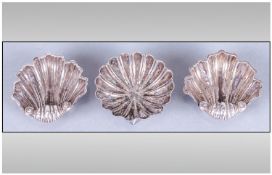 Victorian Silver Set of Three Bon-Bon Dishes, In The Form of Sea Shells. Hallmark Birmingham 1897.