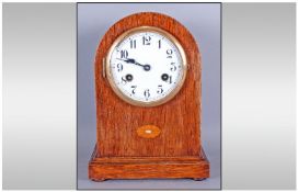 Edwardian Mantle Clock, Arabic numerals and porcelain dial. 11 inches high.