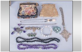 A Good Collection Of Vintage Costume Stone Set Jewellery comprising brooches, bracelets, chain,