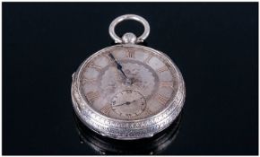 Victorian Ornate And Chased Silver And Gold Key Wind Open Faced Pocket Watch, with silver dial and