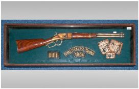 Display Purposes Glazed Wallmount Display Case Enclosing A Replica Winchester Model, 1886. 42x13``