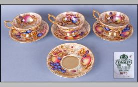 Anysley Painted Fruit 3 x Wide Tea Cups alongside 4 Saucers.