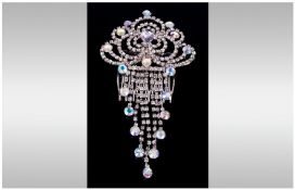 Butler & Wilson Style Crystal Hair Comb, the highly decorative design formed by curves and drops of