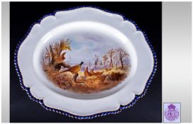 Royal Worcester Fine Hand Painted Large Cabinet Platter. `Pheasants In A Woodland Setting`.