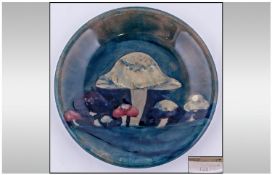 William Moorcroft Shallow Bowl `Clarmont`  Toad Stools Design. 8.75`` in diameter.   Condition: