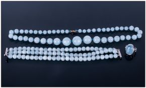 Aquamarine Bead Necklace and Bracelet, plus similar ring, the necklace, approximately 40cts of