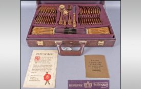 Canteen Of Bestecke Solingen Stainless Steel Cutlery housed in leatherette briefcase. Each stamped