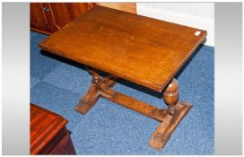 Small Oak Refectory Type Coffee Table on turned jacobean pedestal base. 20x28``