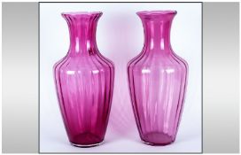 Pilgrim Handmade Granberry Glass Vases (2) Each Stand 13 1/2`` Tall.