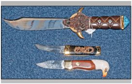Display Purposes Only. Two Franklin Mint Collector Knives, in leatherette pouches & a collectors