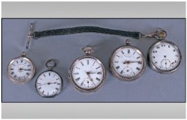 Collection Of Five Sterling/Continental Silver Pocket Watches 2 ladies, 3 gents. including JG