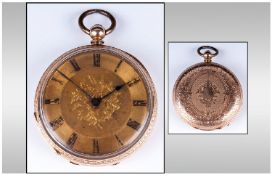 Thomas Russell & Sons, Gold Plated Ornate Open Faced Pocket Watch with gold dial and embossed back