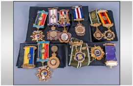 Collection Of 10 Modern Gilt Metal Enamelled Buffalo Medals