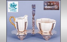Art Nouveau Silver Plated Milk & Sugar Bowl Stand. Circa 1890. Complete with Coalport milk jug &
