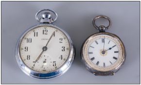 Gents Open Faced Smiths Pocket Watch, Arabic Numerals With Subsidiary Seconds, Chrome Plated Case.