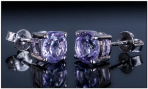 Rose de France Amethyst Pair of Stud Earrings, round cut, faceted amethysts of 2.25cts in post and