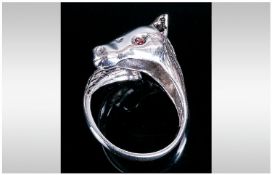 Horse Head and Tail Ring, a lifelike representation of a horse`s head, hand made in sterling