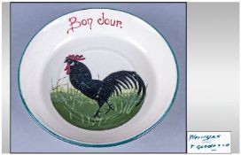 Wemyss Ware Early Black Cockerel `Bon Jour` dish. Marked to base `Wemyss T.Goode & Co.` 5.25`` in