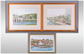 Three Coloured Prints of English Country Villages, by Vinere.