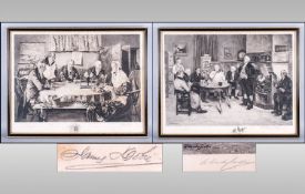 Two Denby Sadler Framed Prints Signed in pencil in the margin. Victorian Drawing Room Scenes. Both