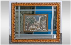 Framed Pictoral Mirror with 3d farm & bridge scene. gilt border. 27x23``