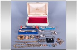 Mixed Lot Of Costume Jewellery And Oddments, Comprising Brooches, Cameo, Chains etc Some Silver