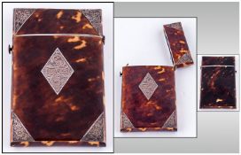 Victorian Ladies Tortoishell Card Case, the front with applied silver corners & central diamond