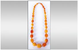 Early 20thC Bead Necklace, Graduating Amber Coloured Bead Necklace, Ranging In Size From 35mm to
