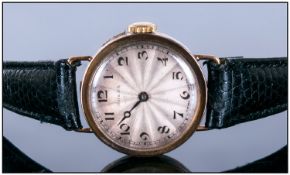 Rolex 1930`s Ladies Mechanical 9ct Gold Cased Wristwatch silvered dial. Leather strap. Working