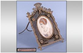 French 20th Century Hand Painted Miniature Portrait Of Madame Le Glermont, unsigned. Mounted within