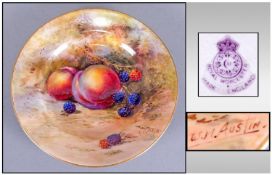 Royal Worcester Handpainted Fallen Fruits Cabinet Plate, Signed W.H Austin. Date 1925. 6 1/8`` in