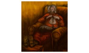 Theodore Major 1908-1999 Framed Pastel, Showing A Woman Knitting, In A Large Armchair, Signed Lower