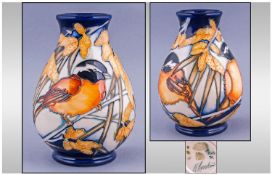 Moorcroft Modern Small Vase, exotic bird design. Designer Kerry Goodwin. Excellent condition.