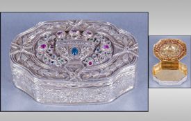 Austrian/German Very Fine 19th Century Silver Hinged Pill Box The ornate cover with embossed Images