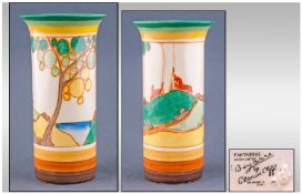 Clarice Cliff Handpainted Trumped Vase, `Secrets` Design; Circa 1933-37. Stands 6.5`` in height.