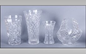 Collection of Four Glass Items, Comprising a Glass Vase 8`` High With a Star Cut Base, A Larger